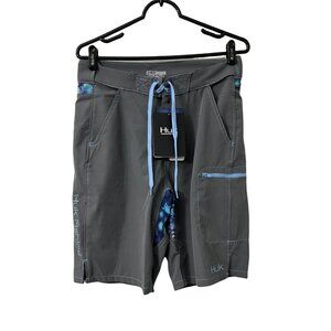 Huk Performance Fishing Next Level Board Shorts Gray Blue Mens Size Small